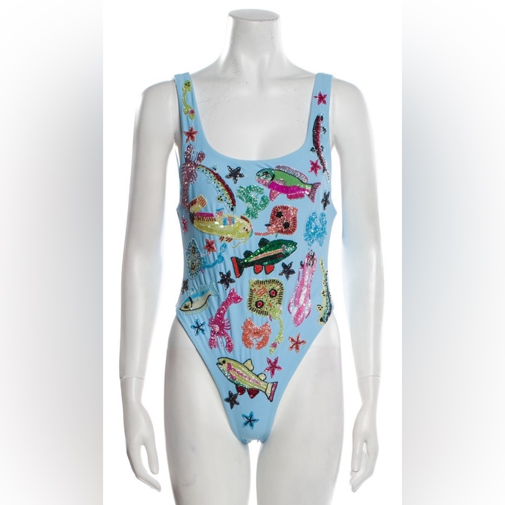 Oceanus Beaded & Sequin Blue ARIZONA Women’s One Piece Swimsuit NWT